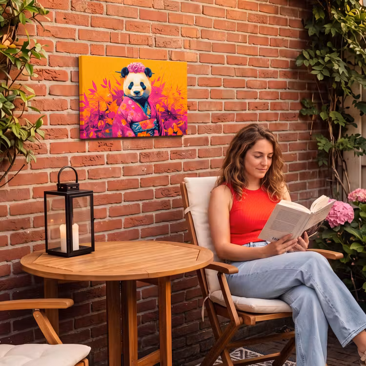 Buiten canvas - Kimono - Roze - Panda - Bloemenkroon — 2