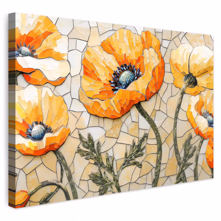 Buiten canvas - Klaprozen - Oranje - Mozaïek - Bladeren — 1