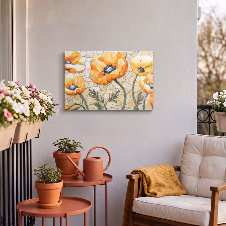 Buiten canvas - Klaprozen - Oranje - Mozaïek - Bladeren — 4