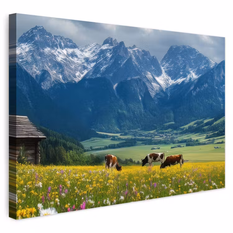 Buiten canvas - Alpen - Weide - Bergen - Koeien — 1