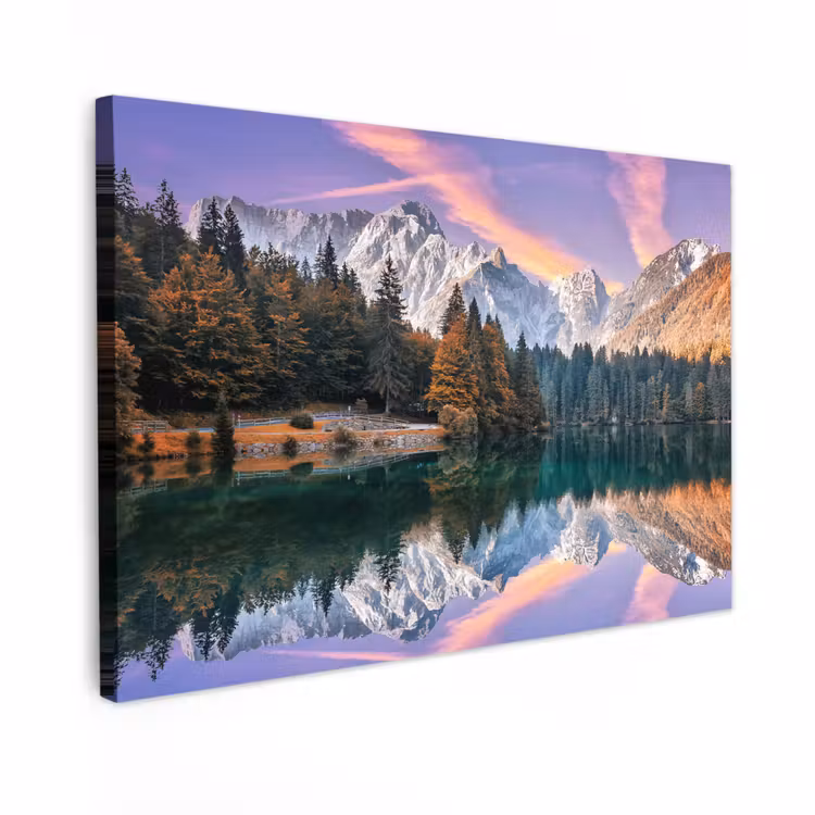 Buiten canvas - Bergen - Bos - Water - Lucht - Roze - Paars — 1