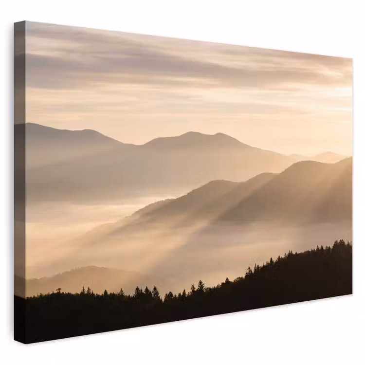 Buiten canvas - Bergen - Mist - Zonnestralen — 1