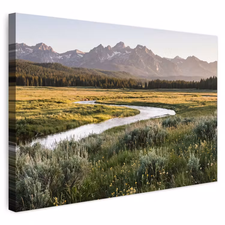 Buiten canvas - Berglandschap - Rivier - Bos — 1