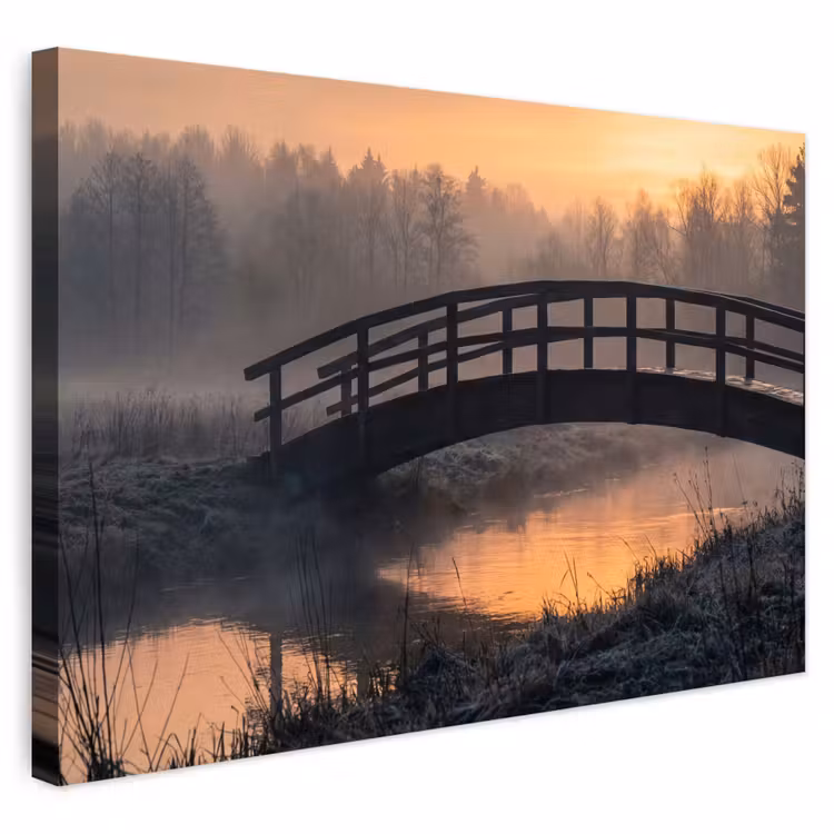 Buiten canvas - Brug - Mist - Bomen - Water — 1