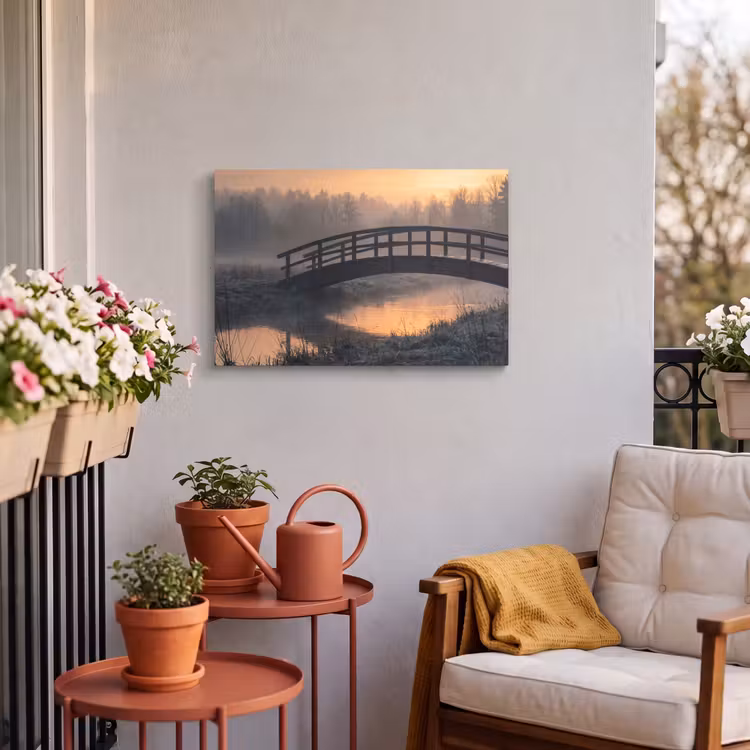 Buiten canvas - Brug - Mist - Bomen - Water — 4