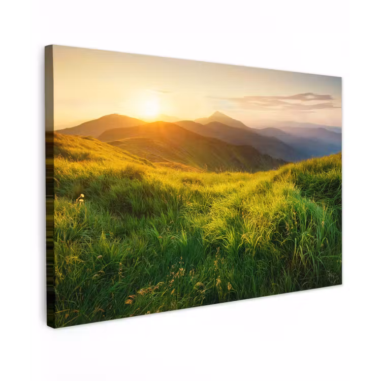Buiten canvas - Gras - Heuvels - Zon - Natuur - Landschap — 1