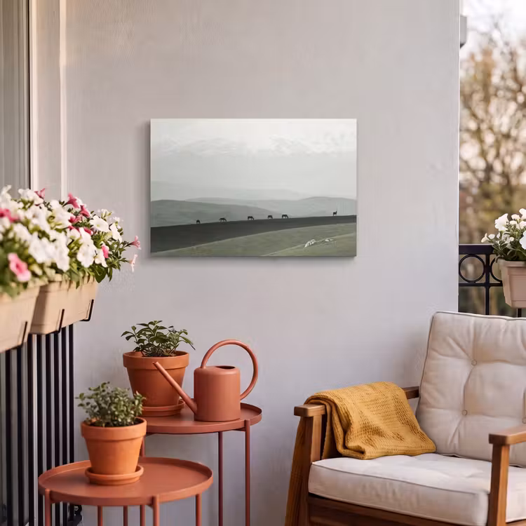 Buiten canvas - Grijs - Berg - Paarden — 4