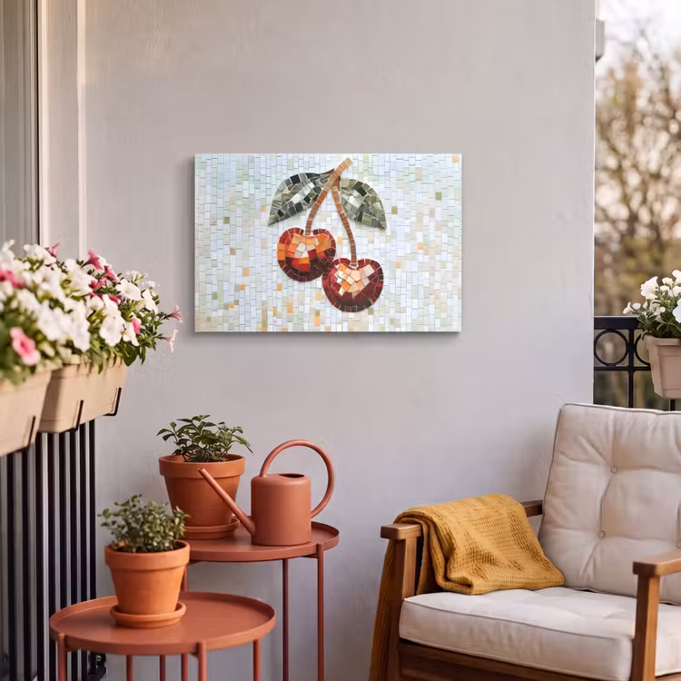 Buiten canvas - Kersen - Rood - Mozaïek - Blaadjes — 4