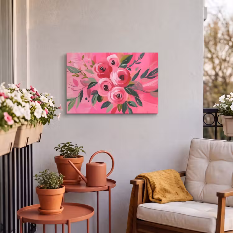 Buiten canvas - Bloemen - Verf - Roze — 4
