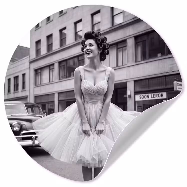 Behangcirkel - Retro - Vrouw - Zwart - Wit — 1