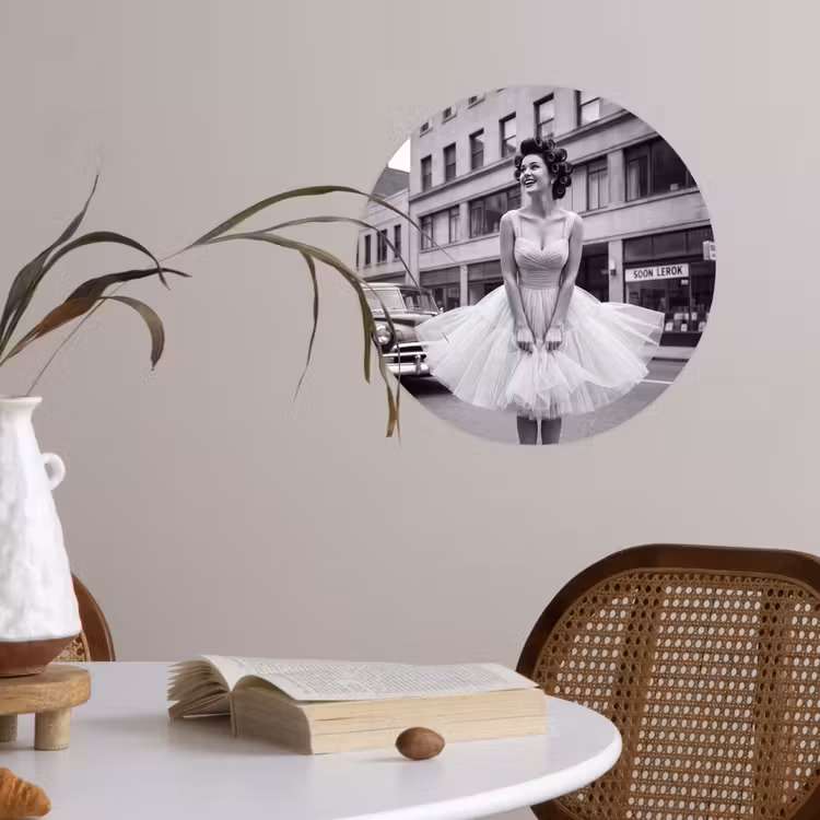 Behangcirkel - Retro - Vrouw - Zwart - Wit — 4