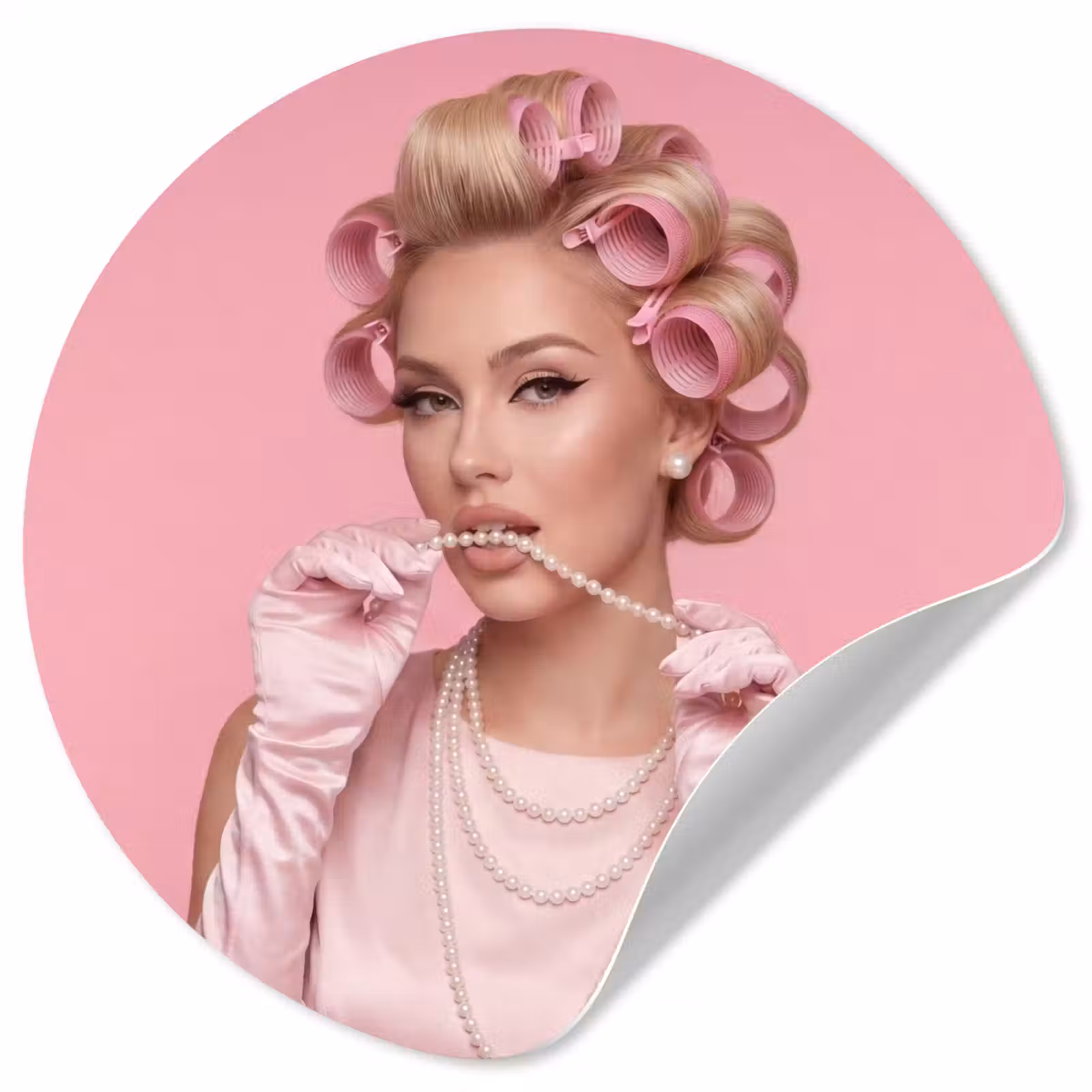 Behangcirkel - Vrouw - Roze - Parelketting - Krulspelden — 1