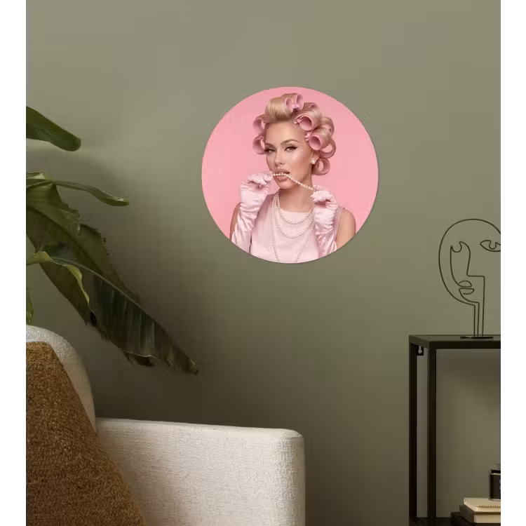 Behangcirkel - Vrouw - Roze - Parelketting - Krulspelden — 3
