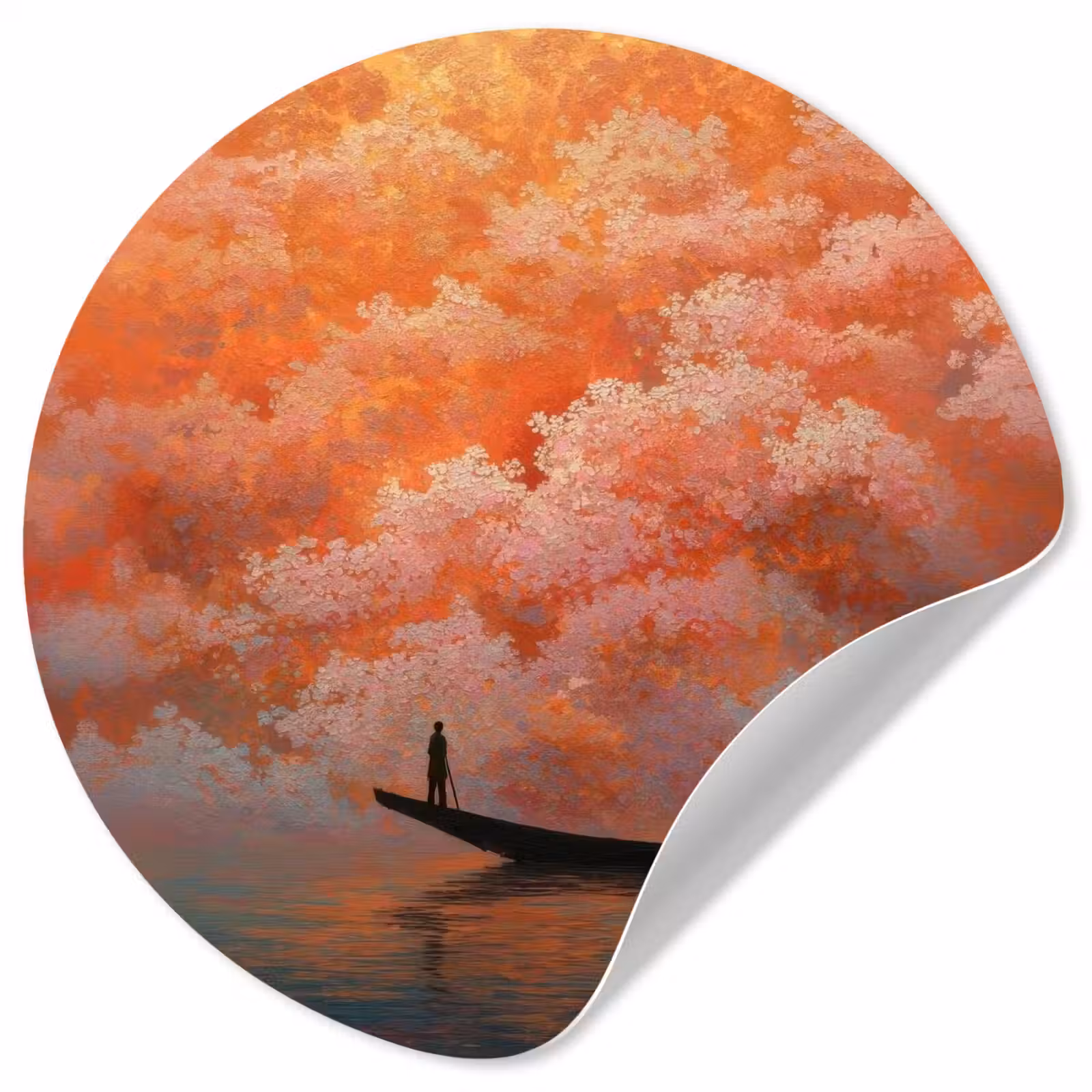 Behangcirkel - Zee - Boot - Wolken - Oranje — 1