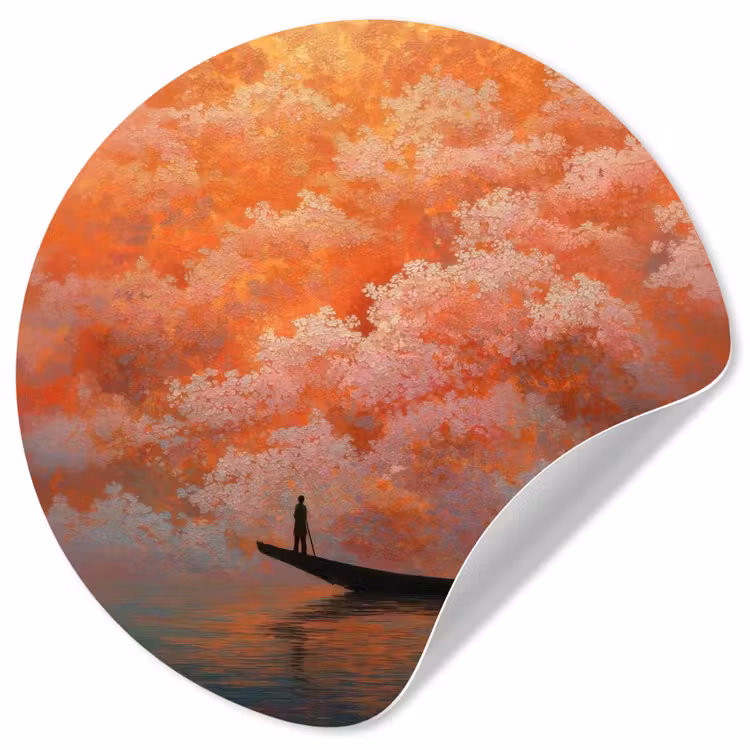 Behangcirkel - Zee - Boot - Wolken - Oranje — 1