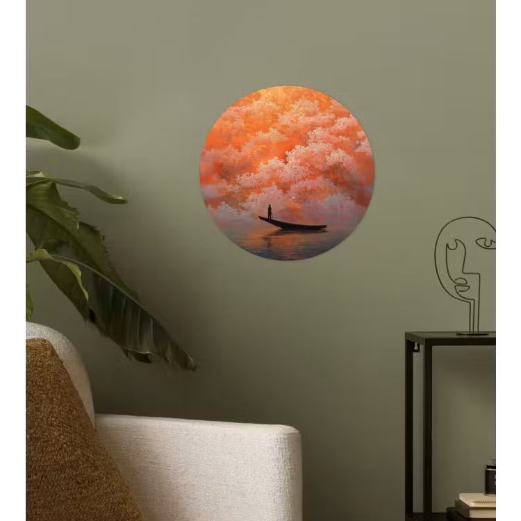 Behangcirkel - Zee - Boot - Wolken - Oranje — 3