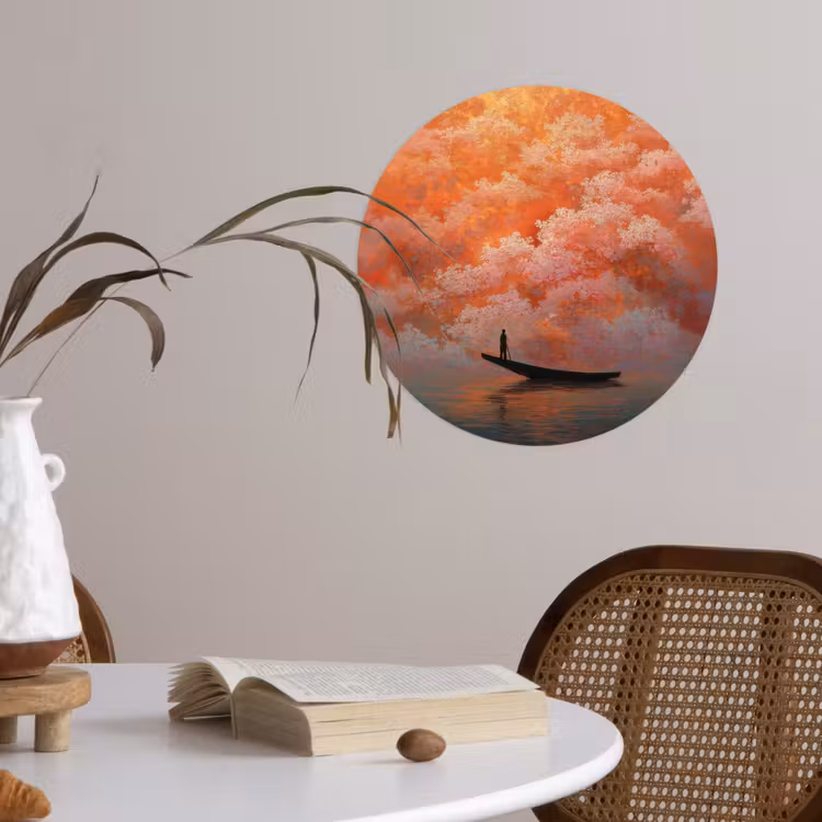Behangcirkel - Zee - Boot - Wolken - Oranje — 4