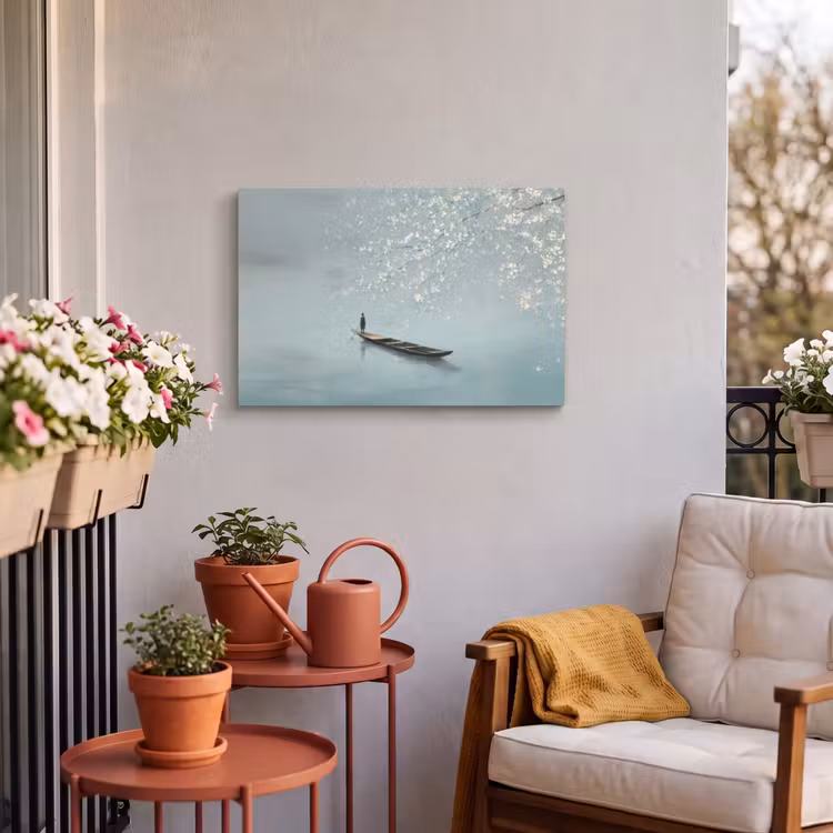 Buiten canvas - Bloesems - Minimalistisch - Wateroppervlak - Boot — 4