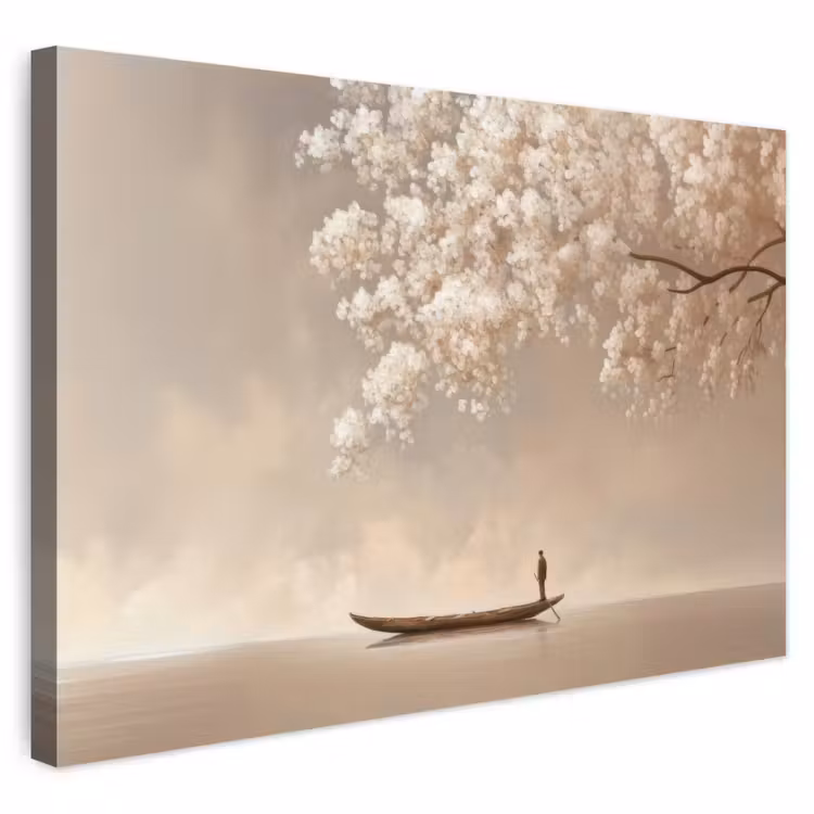 Buiten canvas - Bloesems - Wit - Boot - Minimalistisch — 1