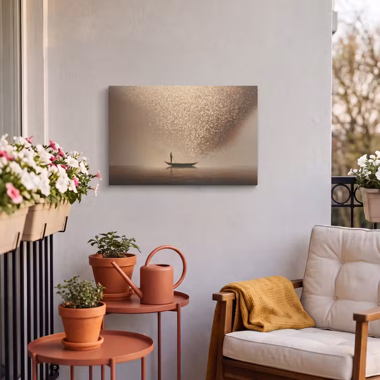 Buiten canvas - Bootje - Blaadjes - Goud - Water — 4