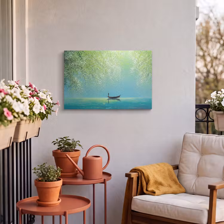 Buiten canvas - Bootje - Water - Bladeren - Bloesems — 4