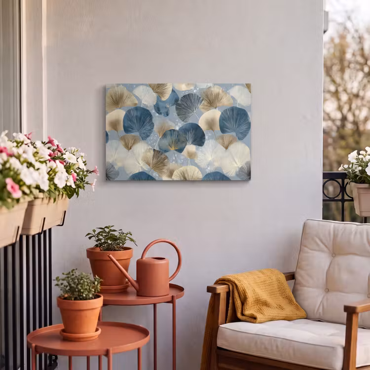 Buiten canvas - Bladeren - Abstract - Goud - Blauw — 4