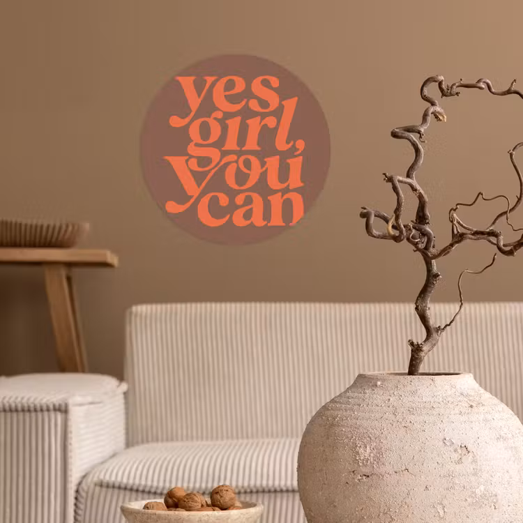 Behangcirkel - Yes girl you can - Oranje - Bruin — 2