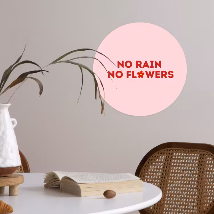 Behangcirkel - No rain no flowers - Minimalistisch - Roze - Bloem — 4