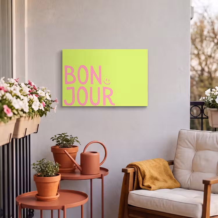 Buiten canvas - Groen - Smiley - Bonjour - Roze — 4