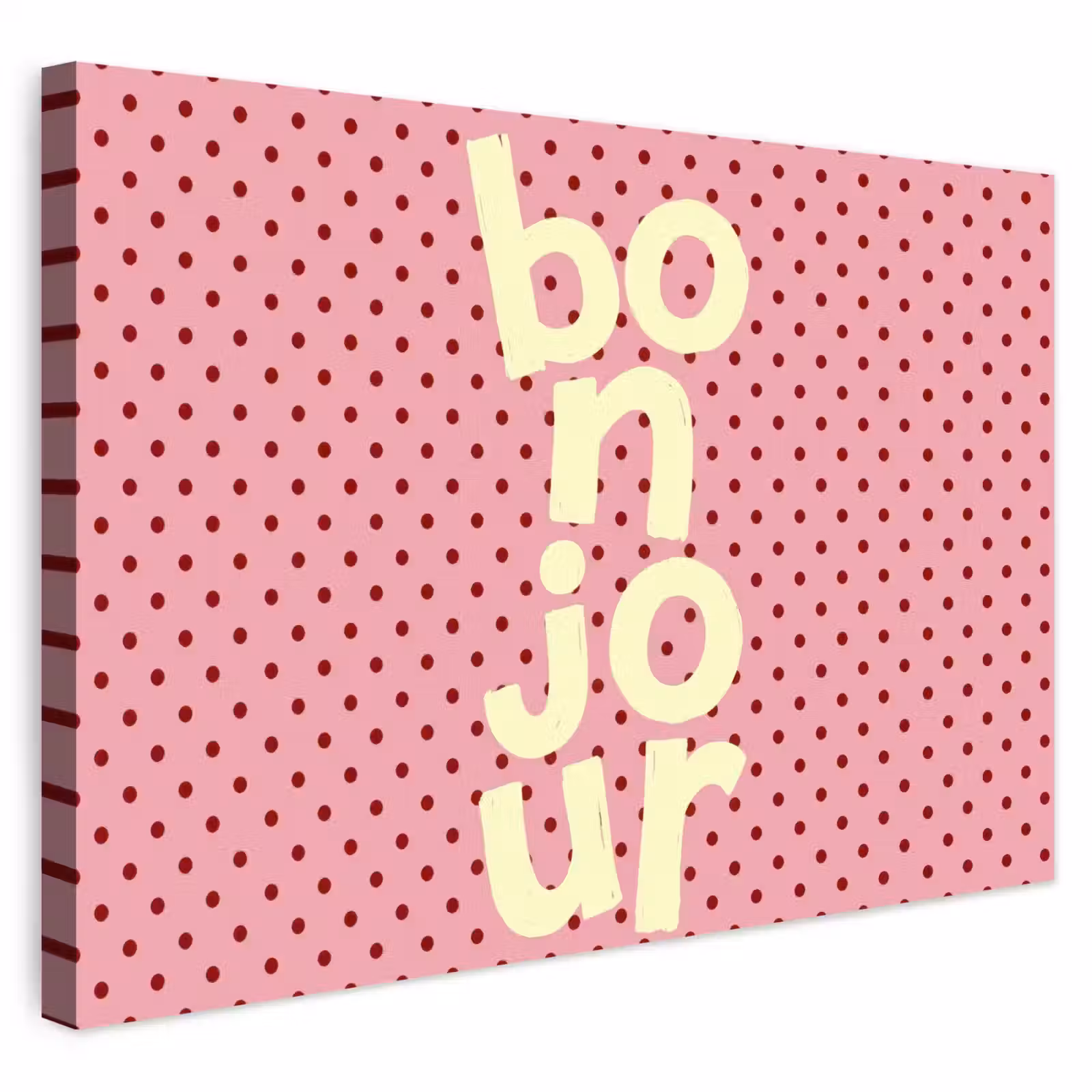 Buiten canvas - Bonjour - Stippen - Roze- Geel — 1