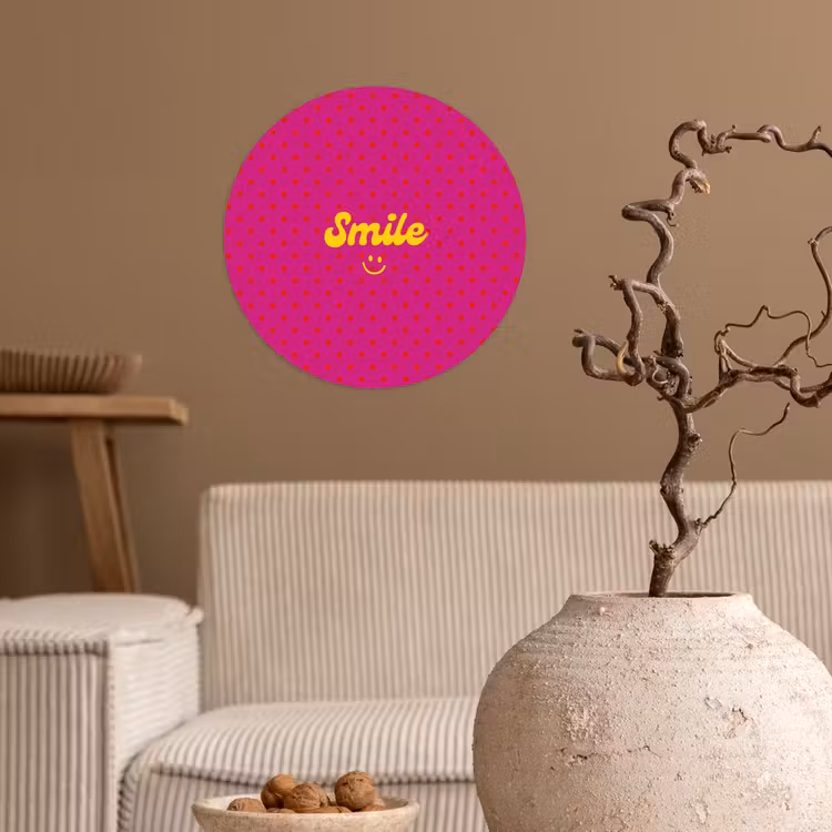 Behangcirkel - Smile - Stippen - Geel - Smiley - Roze — 2