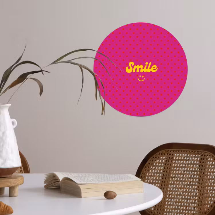 Behangcirkel - Smile - Stippen - Geel - Smiley - Roze — 4