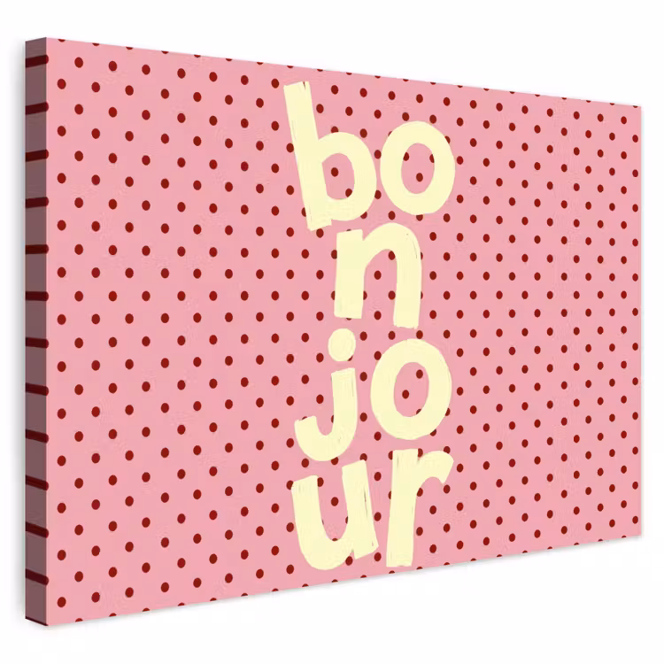 Buiten canvas - Bonjour - Stippen - Roze- Geel — 1