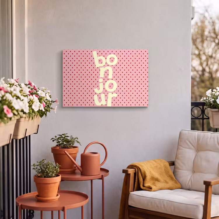 Buiten canvas - Bonjour - Stippen - Roze- Geel — 4