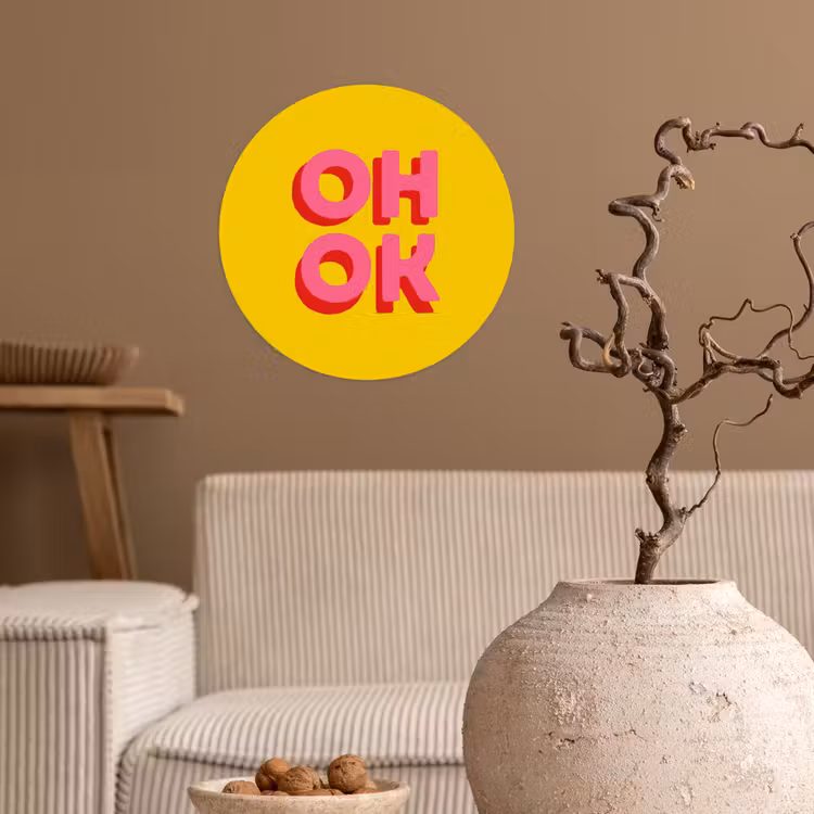 Behangcirkel - Oh ok - 3D - Geel - Roze — 2