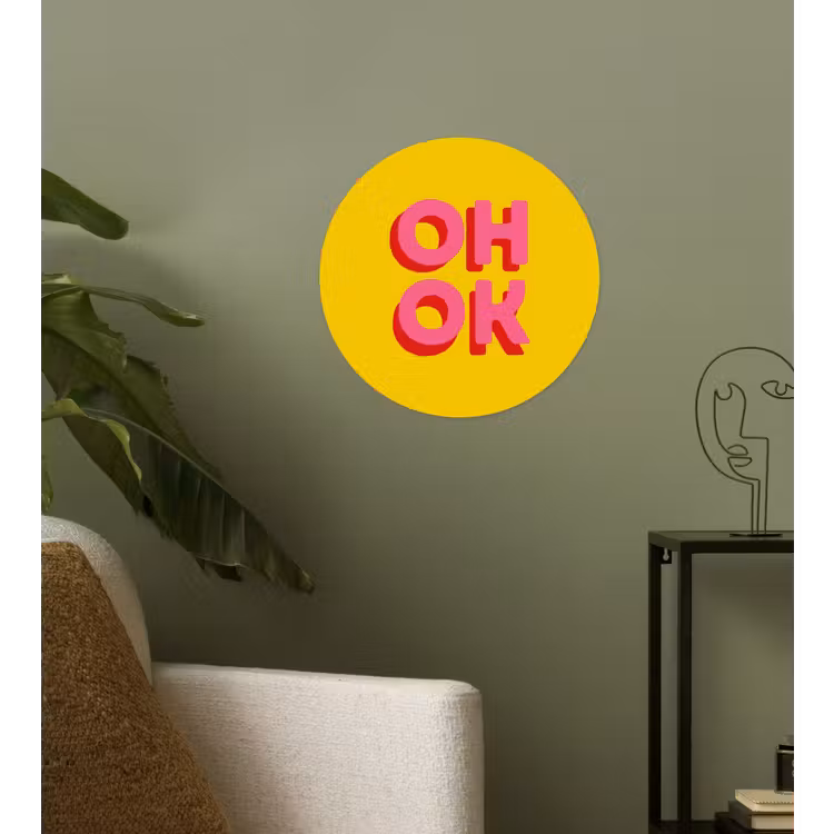 Behangcirkel - Oh ok - 3D - Geel - Roze — 3
