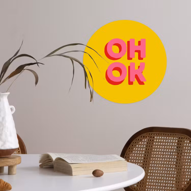 Behangcirkel - Oh ok - 3D - Geel - Roze — 4