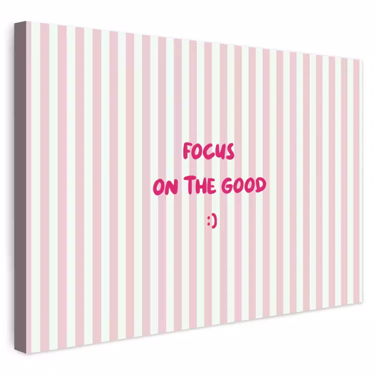 Buiten canvas - Focus on the good - Strepen - Roze - Smiley — 1