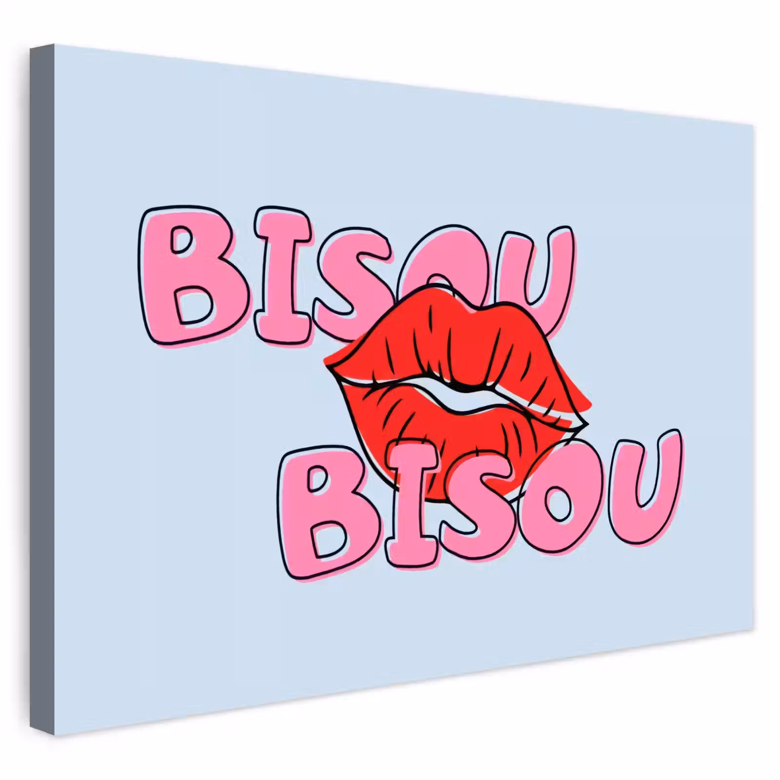 Buiten canvas - Bisou - Blauw - Roze - Lippen — 1