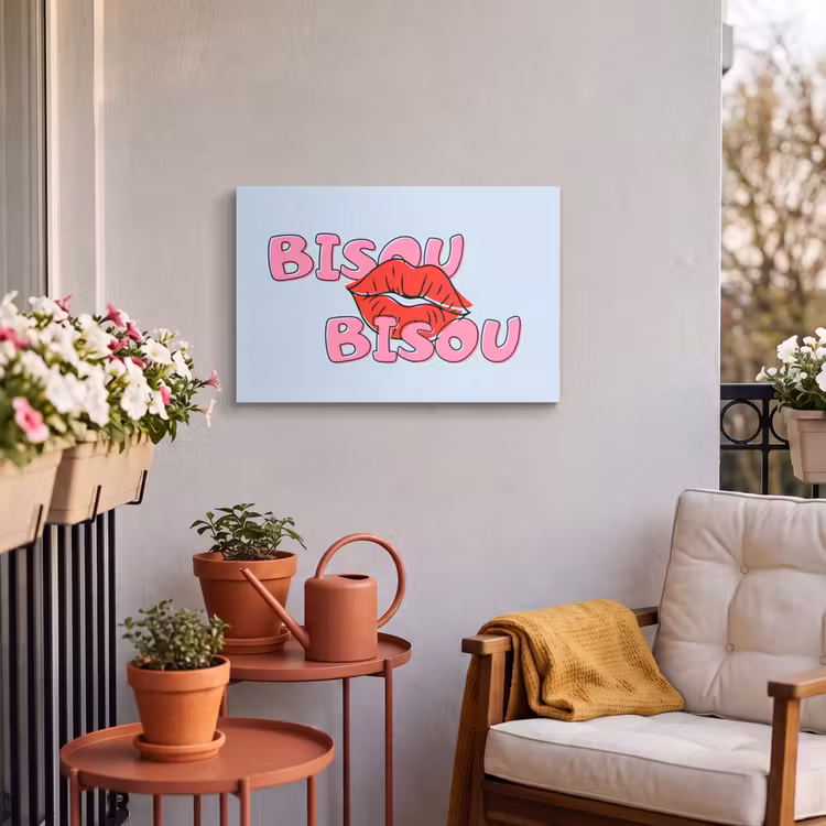 Buiten canvas - Bisou - Blauw - Roze - Lippen — 3