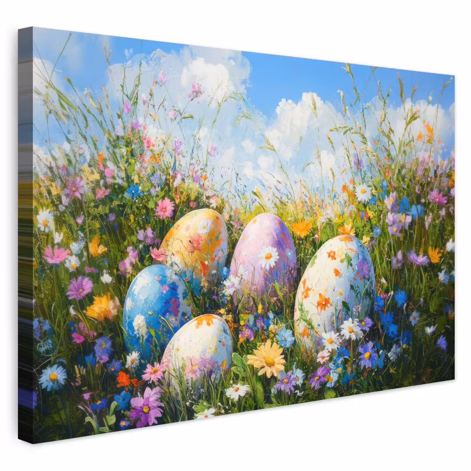 Buiten canvas - Grasveld - Eieren - Bloemen — 1