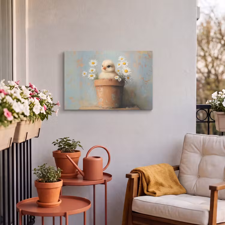 Buiten canvas - Bloempot - Kuiken - Bloemetjes — 4