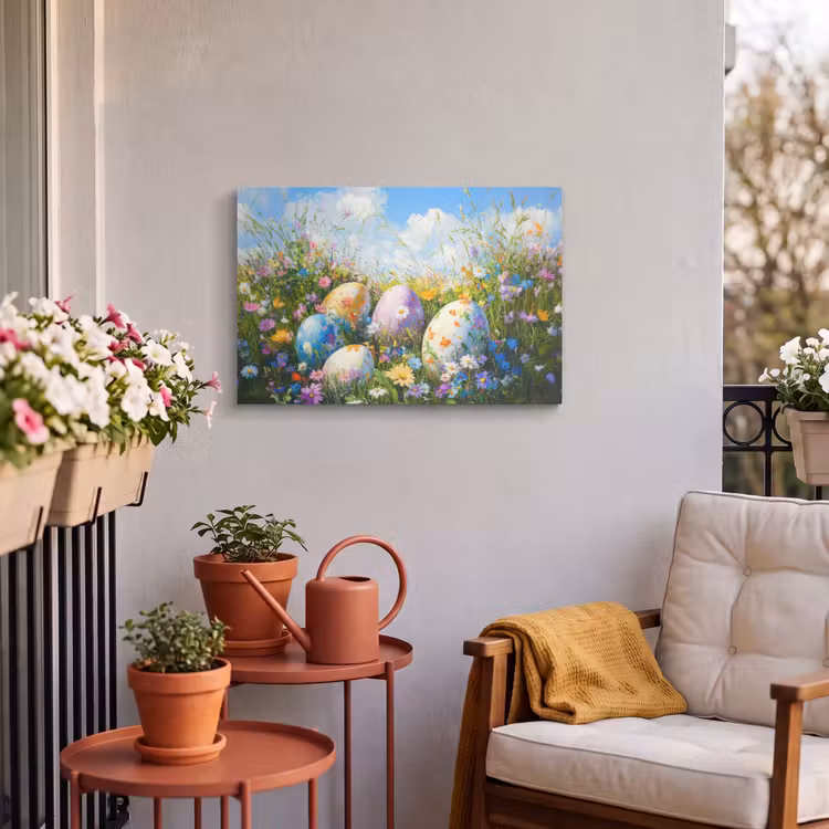 Buiten canvas - Grasveld - Eieren - Bloemen — 4