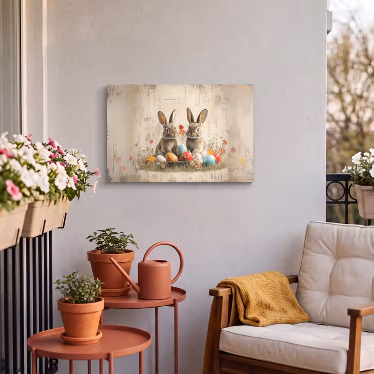 Buiten canvas - Konijnen - Bloemen - Eieren — 4