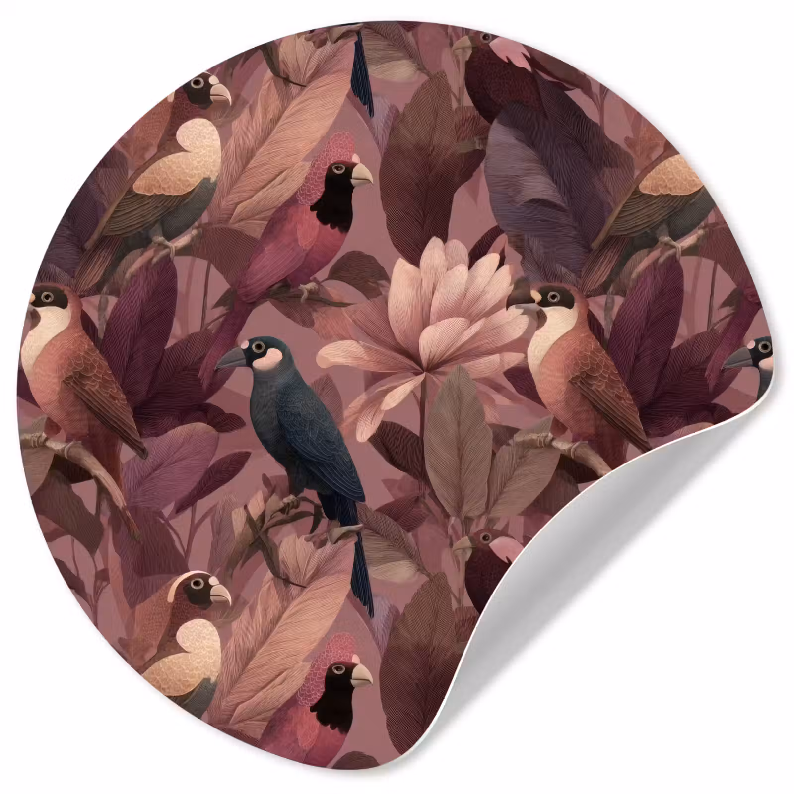 Behangcirkel - Vogels - Bladeren - Roze — 1