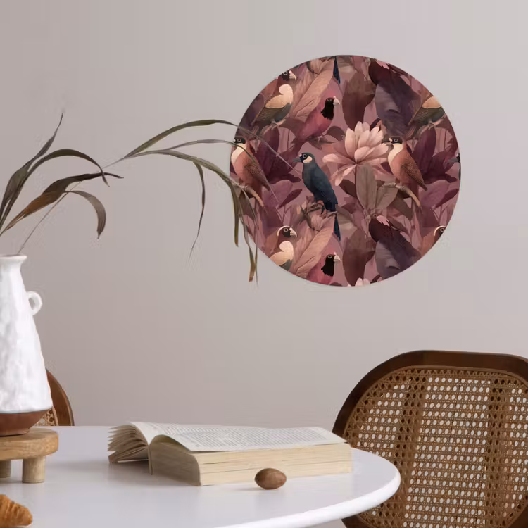 Behangcirkel - Vogels - Bladeren - Roze — 4