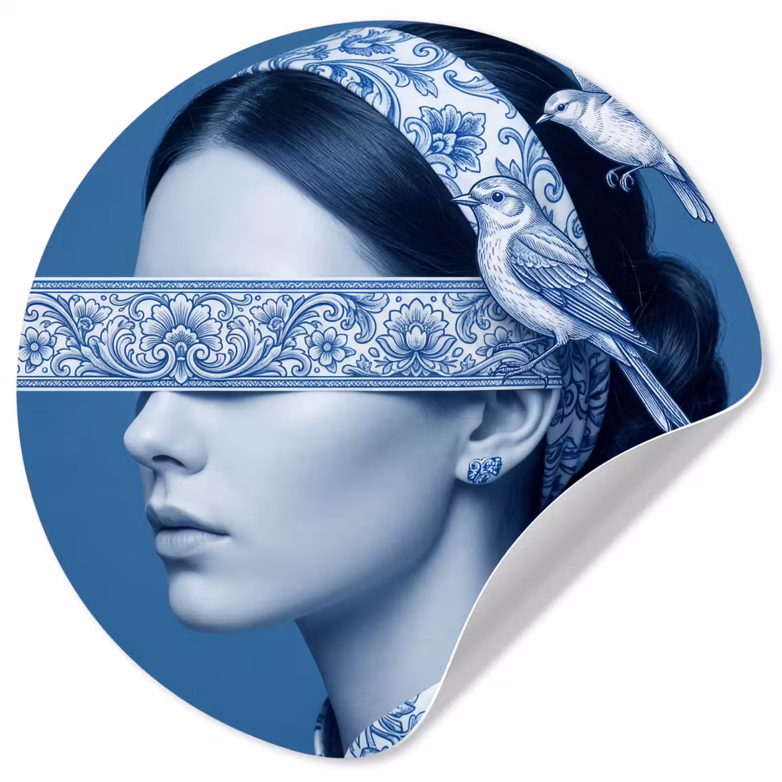 Behangcirkel - Portret - Klassiek - Wit - Blauw — 1
