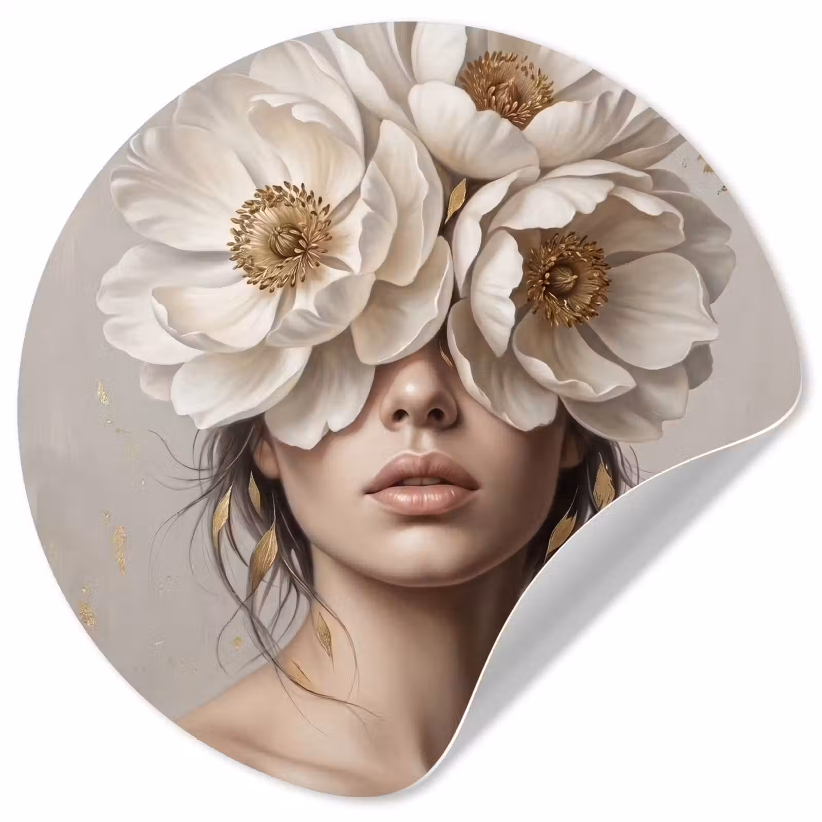 Behangcirkel - Vrouw - Pioenroos - Wit — 1