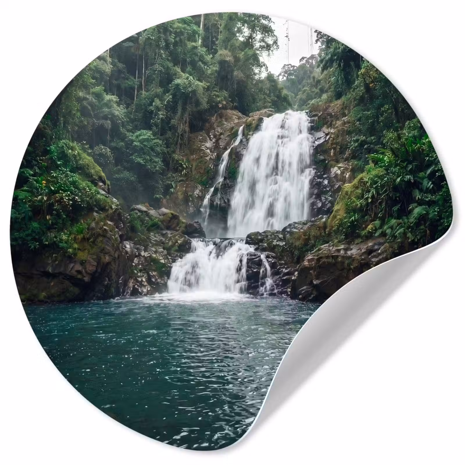 Behangcirkel - Waterfall - Forest - Nature - Greenkhgyguyg — 1