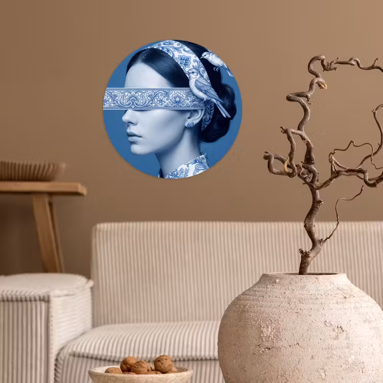Behangcirkel - Portret - Klassiek - Wit - Blauw — 2